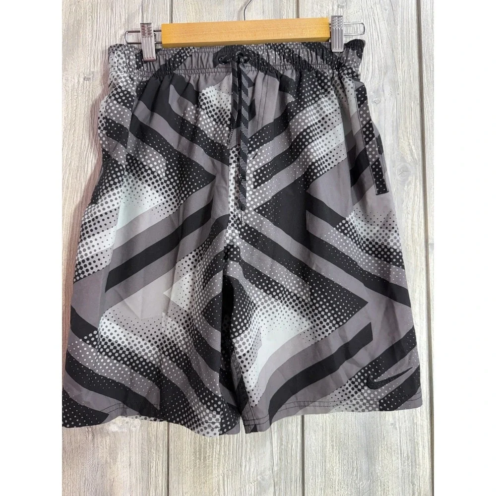 Nike Mens Swim Volley Shorts Grey Black Geometric Dot NESS8422 Size Small